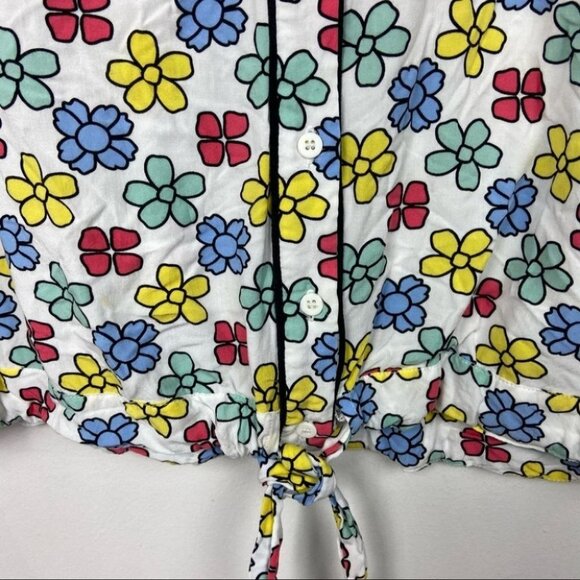Karen Walker Geometric Tie Front Flower Top Hi There Size 10 Floral Hippie Print - Picture 5 of 8